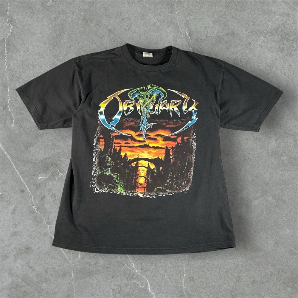 Vintage Obituary Shirt Mens XL Black Y2k Death‎ Metal Band Tee Anthology 2000s